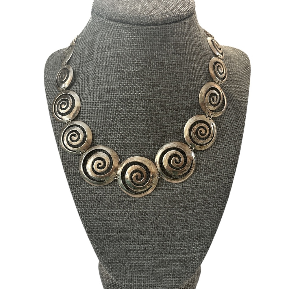 Vintage string 925 swirl round graduated circles necklace
